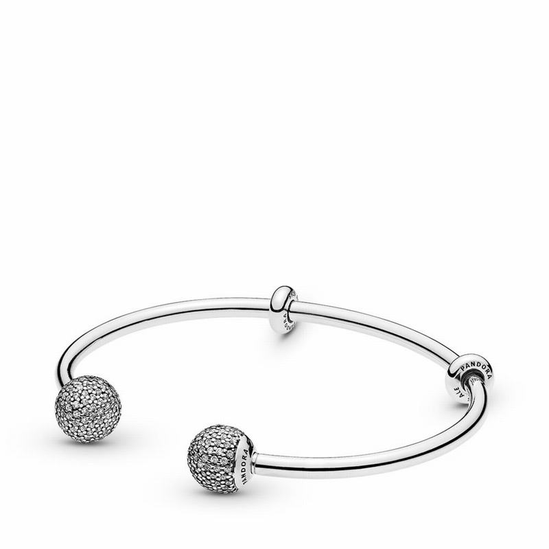 Pandora Open Bangle Bracelet - Sterling Silver/Silicone/Cubic Zirconia - Canada | JN5201PV